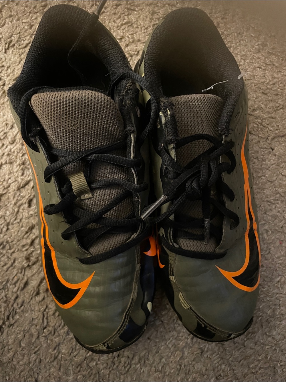 Nike Kids Olive Green and Orange Athletic Sneakers